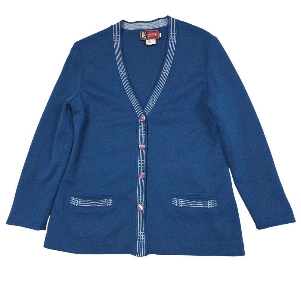 Vintage Well Pure Wool Knit Cardigan Sweater Womens Large Nautical Grandma EUC‎